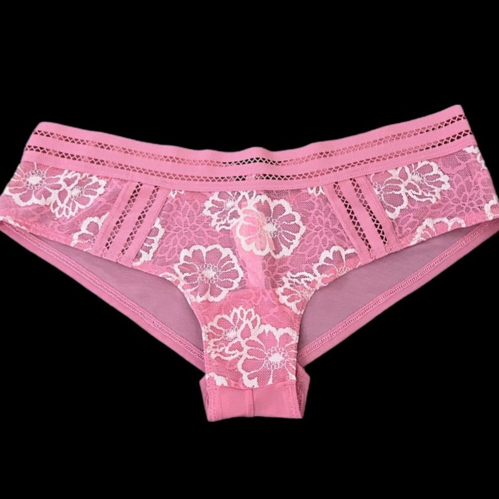 Victorias Secret Pink Extra Low Rise Floral Lace / Mesh on back Cheekster Pink L